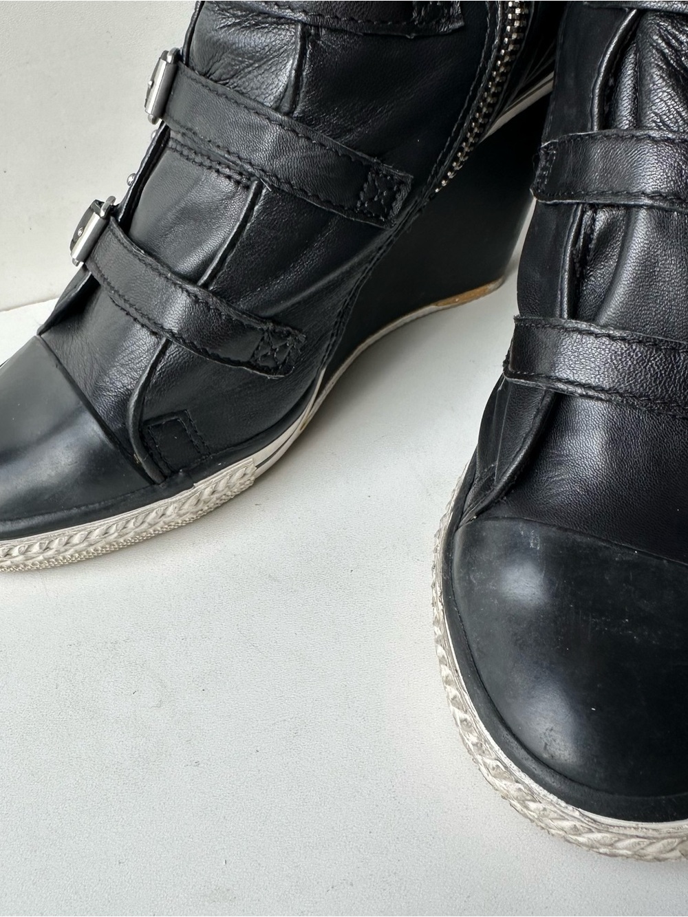 ASH Vintage Black Studded Wedge Sneaker Boots Leather Buckle Zip EU 39 - Picture 11 of 15